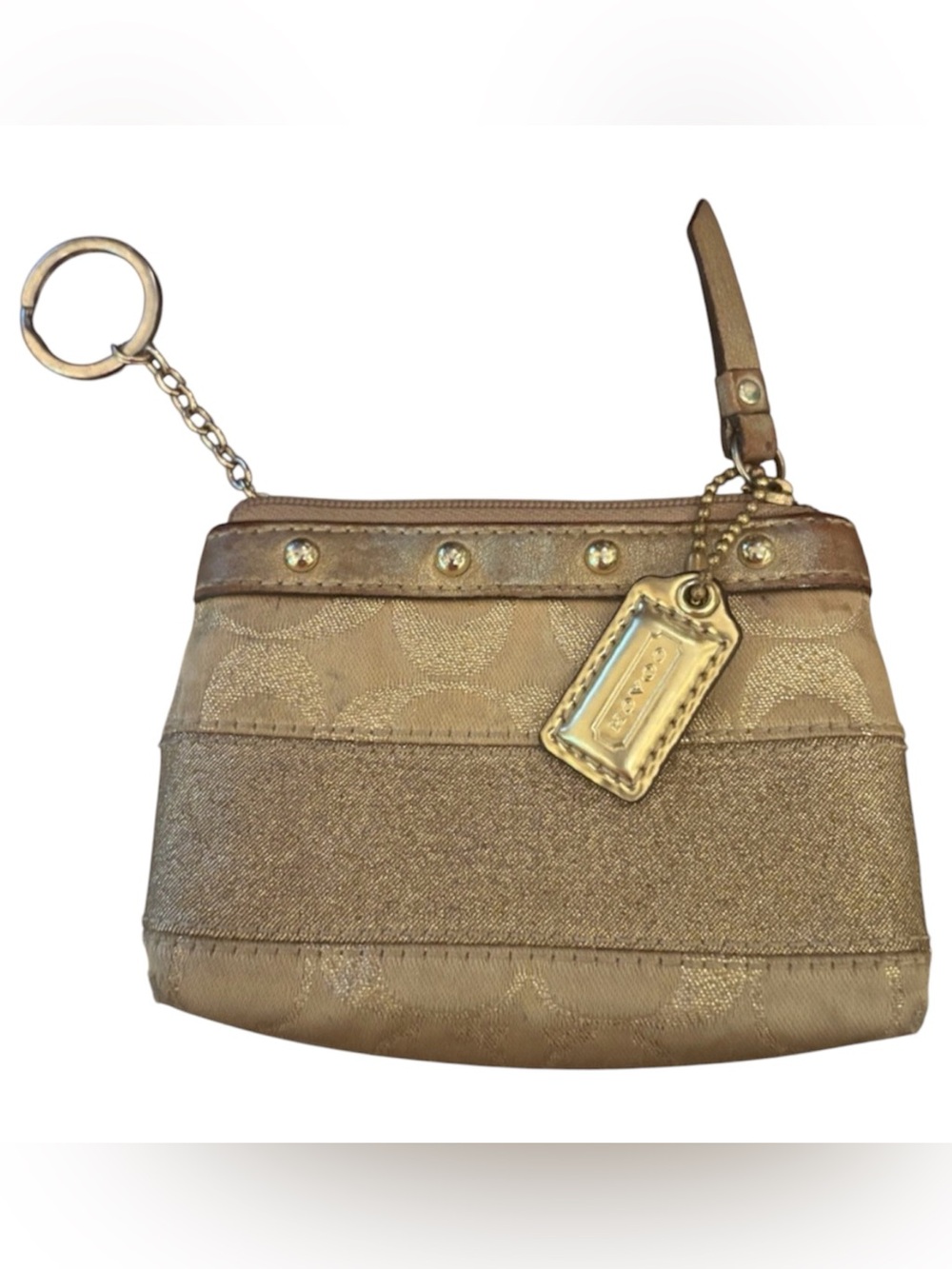 Coach Vintage Gold Evening Bag Mini Ring Key Chain Studded Wallet Wristlet w/tag